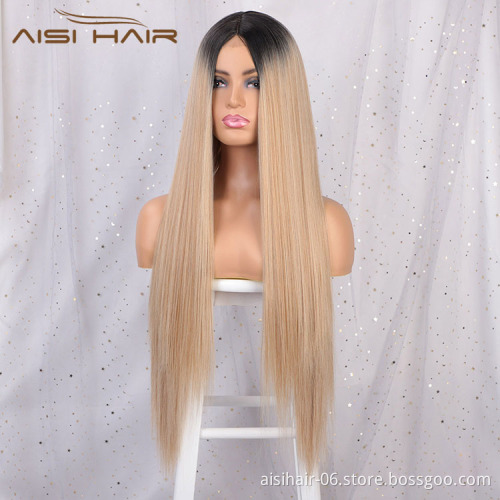 Aisi Hair Cheap Wholesale Vendor 613 Long Silky Straight Natural Wave Ombre Blonde Wig For Black Women Synthetic Hair Wigs